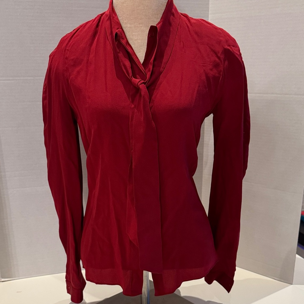 Dior Scarlet Silk Blouse with Tie Accent